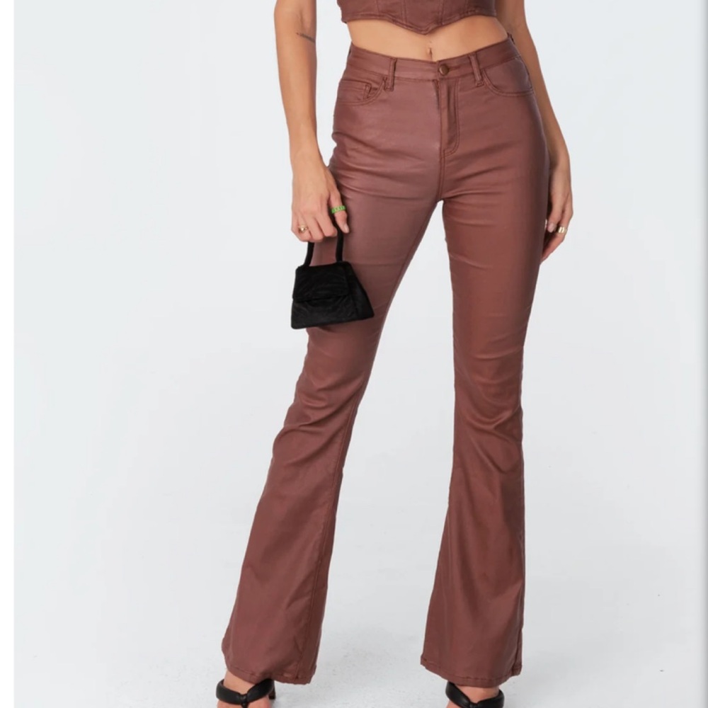 Edikted Brown Faux Leather Pants